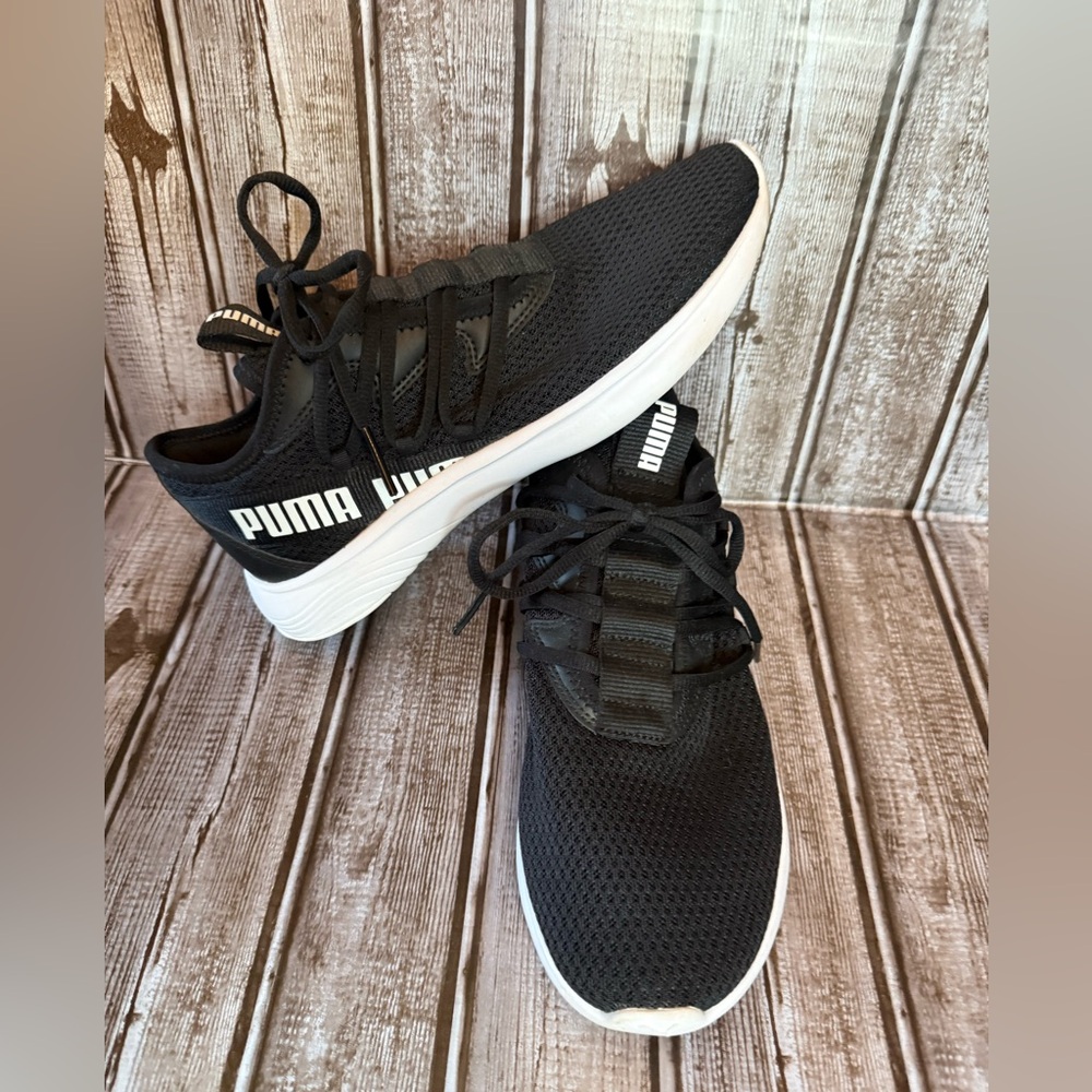 Puma Black Mesh Sneakers with White Soles